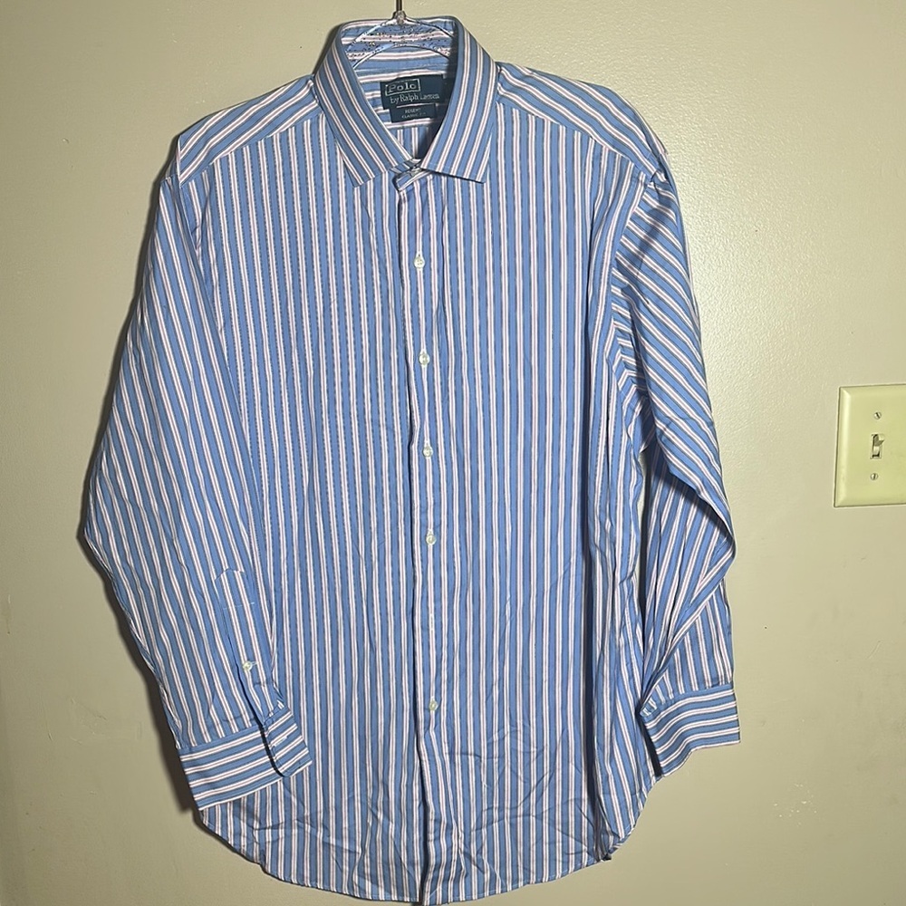Polo Ralph Lauren Blue Pink Striped Shirt | 16 1/2 32 33